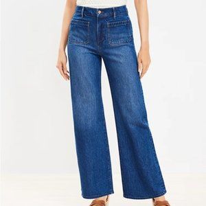 LOFT Patch Pocket High Rise Wide Leg Jeans in Vintage Dark Wash